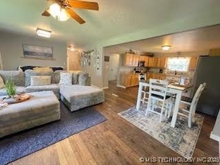 25961 S 621st Rd, Grove, OK 74344 - living room featuring wood finished floors and ceiling fan