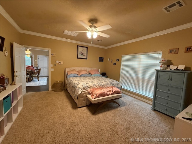 607 Nelson, Mcalester, OK 74501 - carpeted bedroom with ornamental molding and ceiling fan