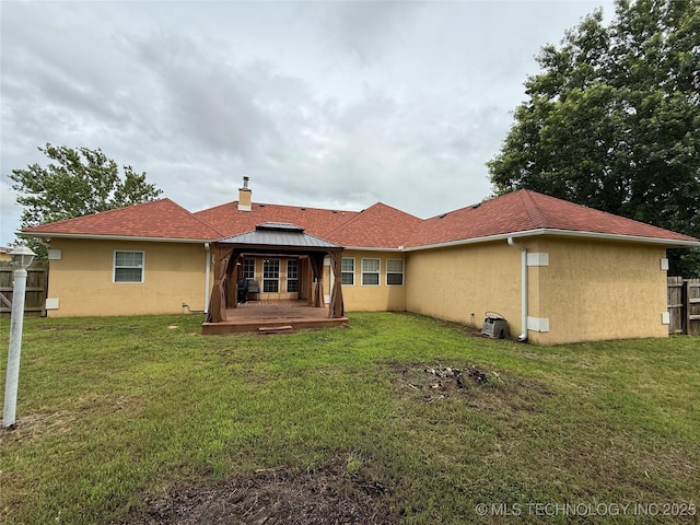 607 Nelson, Mcalester, OK 74501 - rear view of house featuring a gazebo, stucco siding, a chimney, and a shingled roof