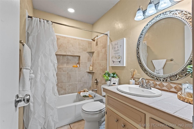 1604 9th Ave NW, Ardmore, OK 73401 - full bath with vanity, shower / tub combo, tile patterned flooring, and decorative backsplash