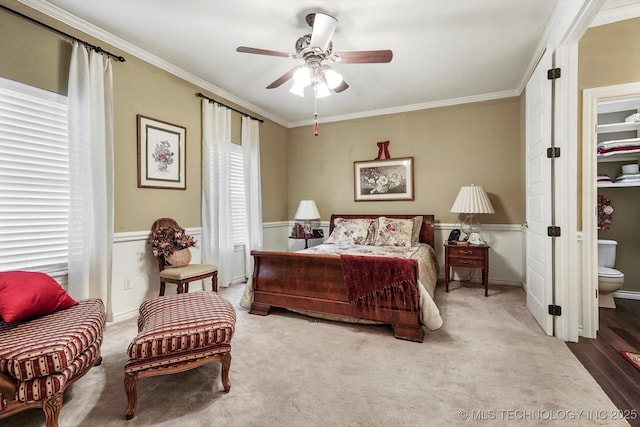 1110 N Renaissance Dr, Sand Springs, OK 74063 - bedroom with ornamental molding, carpet flooring, and ceiling fan