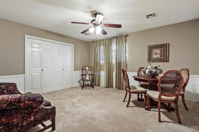 1110 N Renaissance Dr, Sand Springs, OK 74063 - dining space featuring a ceiling fan and light carpet