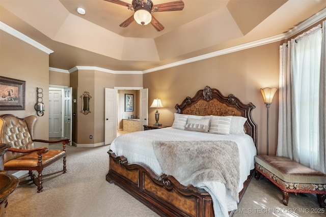 72878 S 230th Rd, Wagoner, OK 74467 - bedroom featuring a tray ceiling, carpet, and crown molding