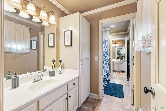 72878 S 230th Rd, Wagoner, OK 74467 - bathroom with vanity, ornamental molding, and tile patterned floors
