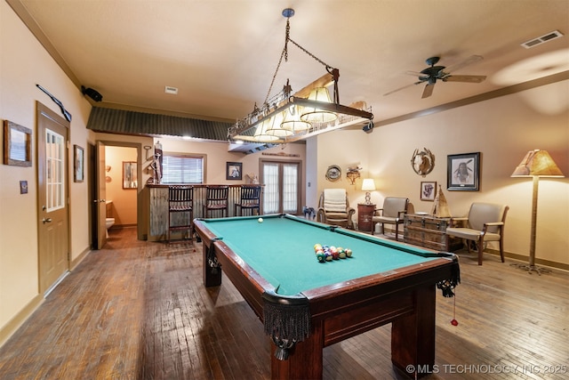 72878 S 230th Rd, Wagoner, OK 74467 - playroom with billiards, hardwood / wood-style flooring, and ceiling fan