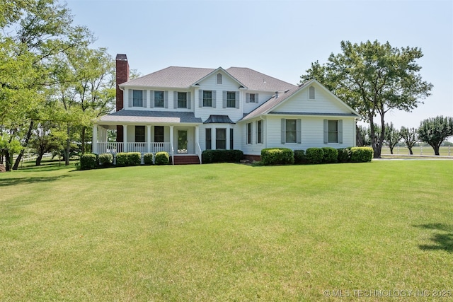 72878 S 230th Rd, Wagoner, OK 74467 - view of front facade with covered porch, a chimney, and a front yard