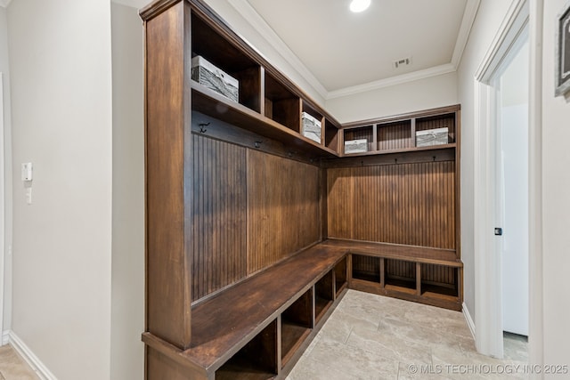 1956 E 172nd St S, Mounds, OK 74047 - mudroom featuring crown molding and stone finish flooring