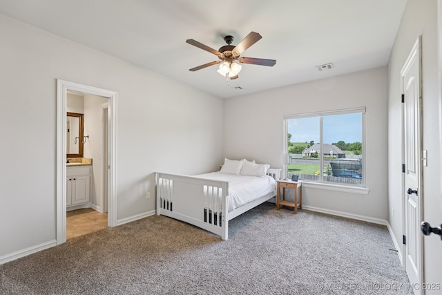 1956 E 172nd St S, Mounds, OK 74047 - bedroom featuring carpet flooring, ensuite bathroom, and a ceiling fan