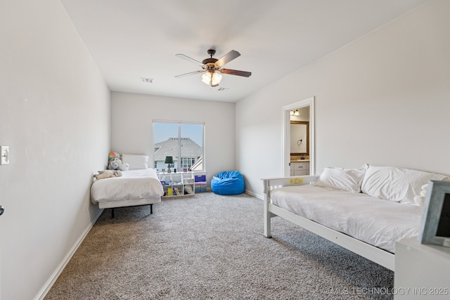 1956 E 172nd St S, Mounds, OK 74047 - bedroom with carpet floors, connected bathroom, and ceiling fan