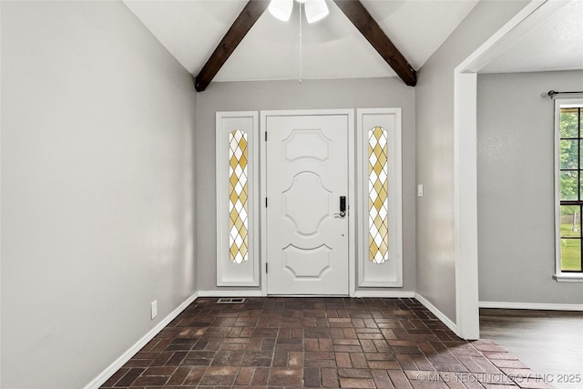 13050 S 143rd Ave E, Broken Arrow, OK 74011 - entrance foyer with brick flooring and ceiling fan