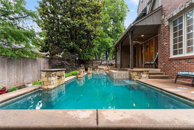 9034 S Maplewood Ave, Tulsa, OK 74137 - view of pool featuring a patio area, a fenced backyard, and ceiling fan
