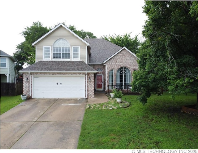 4514 W Toledo Ct, Broken Arrow, OK 74012 - traditional home featuring brick siding, a front lawn, a garage, concrete driveway, and roof with shingles