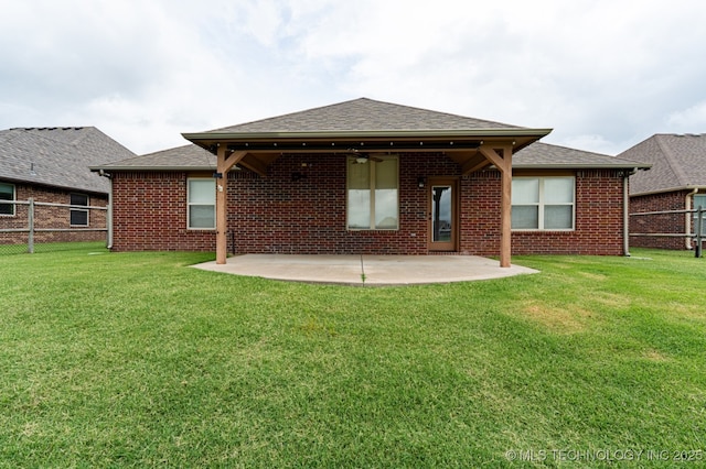 18312 E 46th St, Tulsa, OK 74134 - rear view of property with a patio, a fenced backyard, brick siding, and a shingled roof