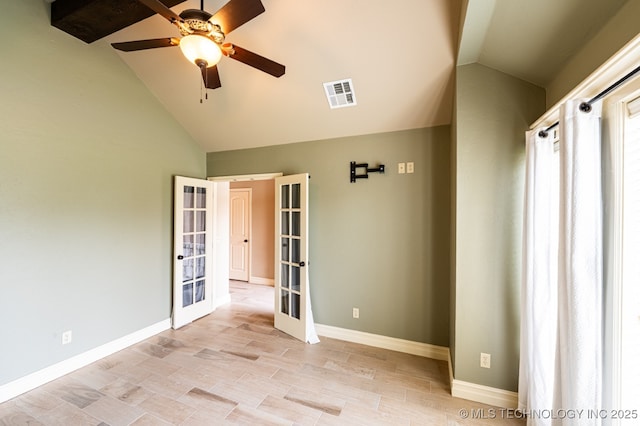 18312 E 46th St, Tulsa, OK 74134 - empty room with lofted ceiling, french doors, and a ceiling fan