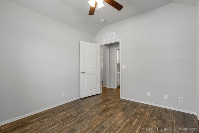 10387 S Nathan St, Jenks, OK 74037 - empty room featuring vaulted ceiling, ceiling fan, dark wood-style flooring, and a smoke detector