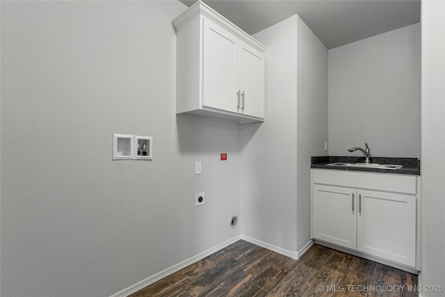 10387 S Nathan St, Jenks, OK 74037 - washroom with washer hookup, hookup for an electric dryer, dark wood-style flooring, cabinet space, and wet bar