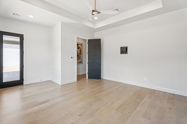 12622 S Granite Ave E, Bixby, OK 74008 - spare room featuring light wood finished floors, ceiling fan, and recessed lighting