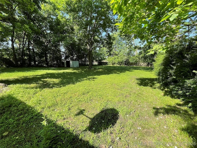 307 NE A St, Antlers, OK 74523 - view of green lawn with a shed