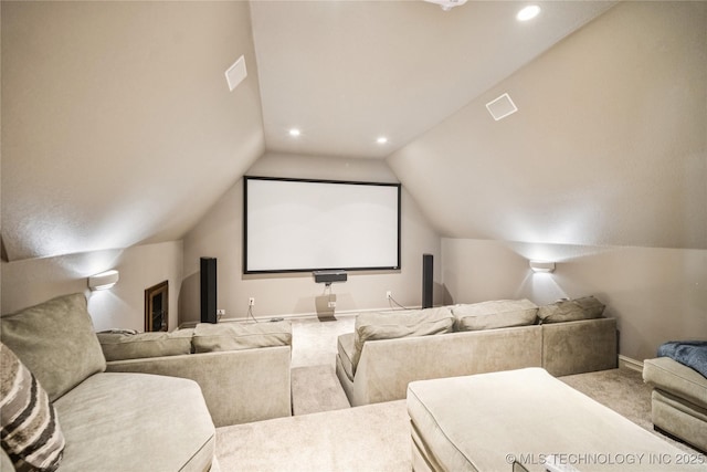 18820 S Kiowa Rd, Claremore, OK 74017 - carpeted home theater featuring lofted ceiling and recessed lighting