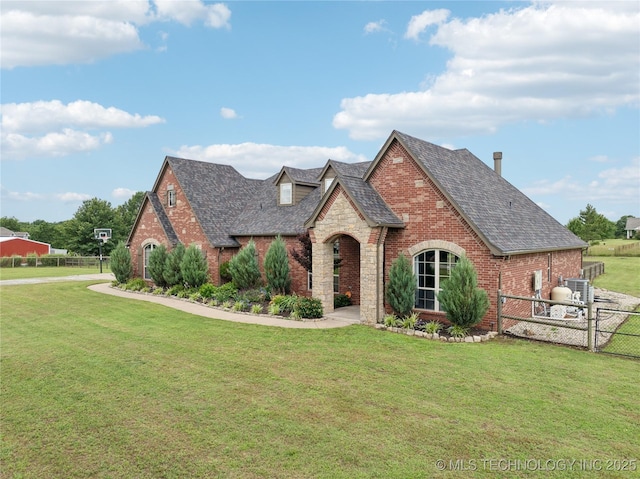 18820 S Kiowa Rd, Claremore, OK 74017 - view of front facade featuring brick siding, a gate, stone siding, and a shingled roof