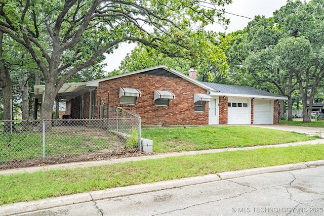 104 Laurel Pl, Bartlesville, OK 74003 - ranch-style home with brick siding, an attached garage, driveway, and a chimney