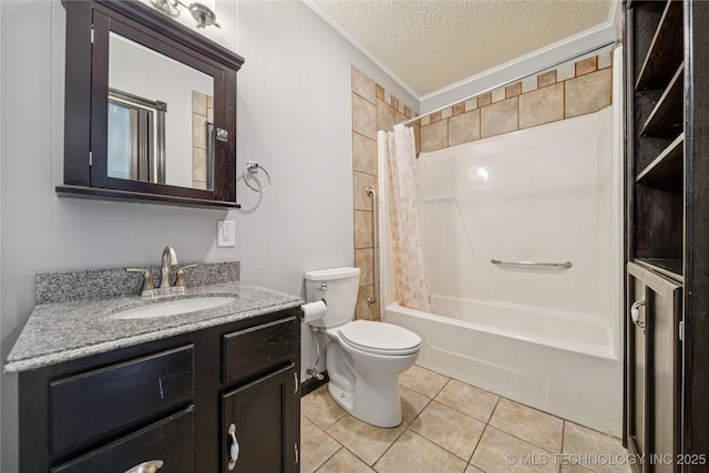 9025 N 156th Rd, Beggs, OK 74421 - full bath featuring vanity, shower / bath combo with shower curtain, a textured ceiling, and tile patterned floors