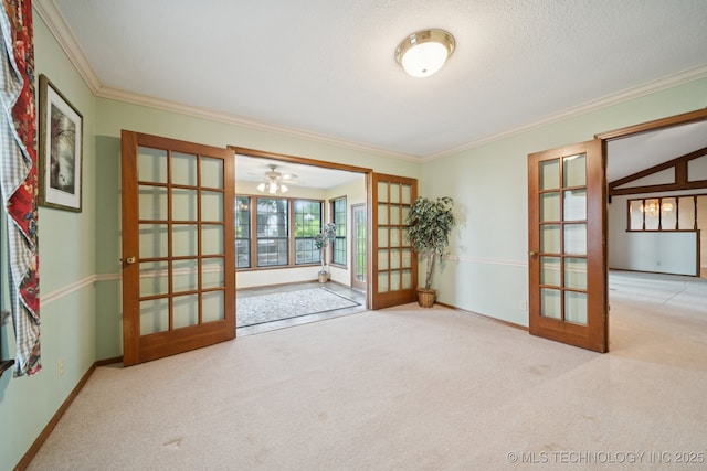 11637 W 86th St S, Sapulpa, OK 74066 - unfurnished room featuring french doors, carpet floors, and ornamental molding