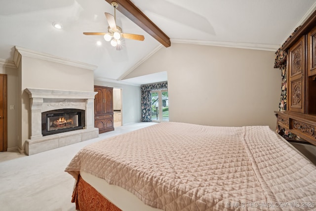 11637 W 86th St S, Sapulpa, OK 74066 - carpeted bedroom featuring ornamental molding, a fireplace, and a ceiling fan