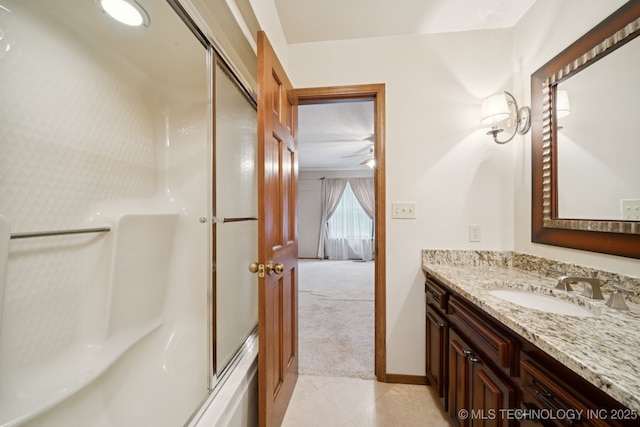 11637 W 86th St S, Sapulpa, OK 74066 - full bath with vanity, tile patterned floors, and shower / bath combination with glass door