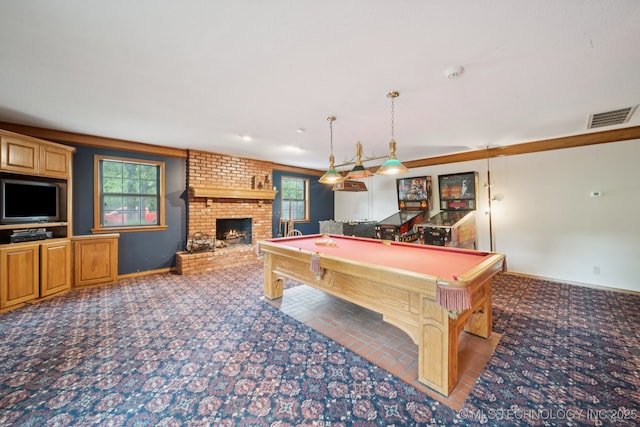 11637 W 86th St S, Sapulpa, OK 74066 - recreation room with carpet flooring, healthy amount of natural light, a fireplace, and billiards table