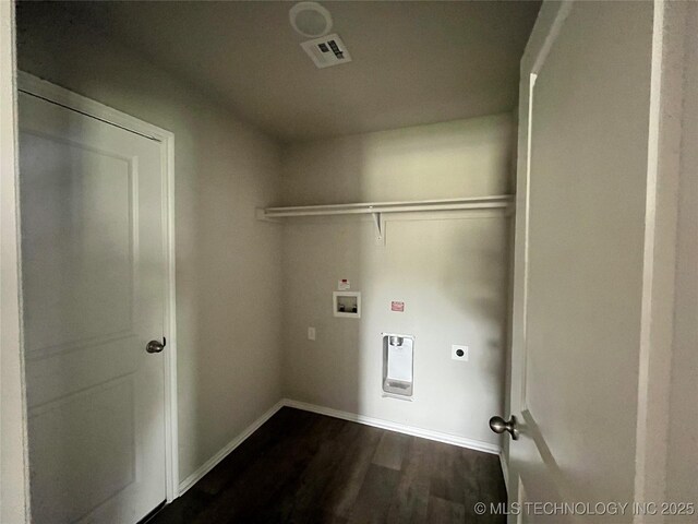 3118 SE Talimena Ct, Bartlesville, OK 74006 - laundry room featuring electric dryer hookup, hookup for a washing machine, and dark wood-type flooring