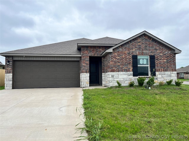 3118 SE Talimena Ct, Bartlesville, OK 74006 - view of front of home featuring brick siding, concrete driveway, a garage, and stone siding
