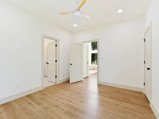 2 Valley View Dr, Burneyville, OK 73430 - unfurnished room featuring a ceiling fan, light wood-type flooring, and recessed lighting