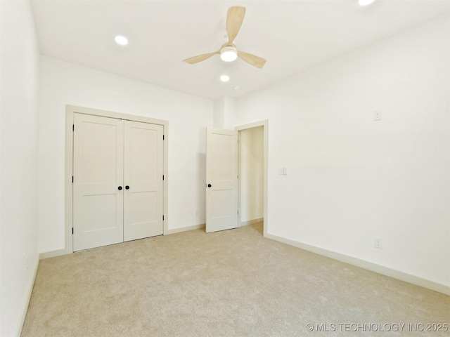 2 Valley View Dr, Burneyville, OK 73430 - unfurnished bedroom featuring light carpet, recessed lighting, and a ceiling fan