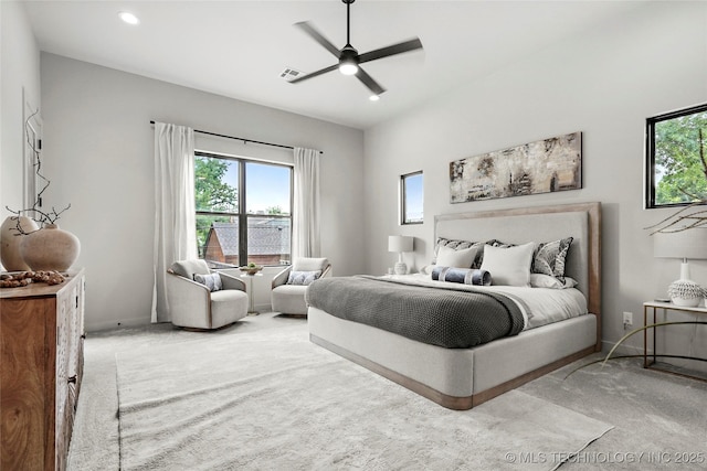3008 S Boston Ct, Tulsa, OK 74114 - carpeted bedroom with multiple windows, recessed lighting, and a ceiling fan