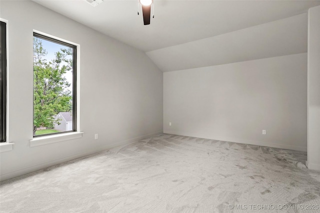 3008 S Boston Ct, Tulsa, OK 74114 - additional living space featuring vaulted ceiling, light colored carpet, and a ceiling fan