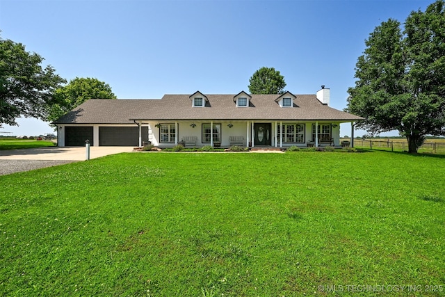 23535 E 720th Rd, Wagoner, OK 74467 - view of front of home featuring concrete driveway, a porch, an attached garage, a chimney, and roof with shingles