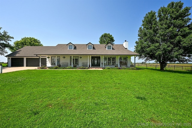 23535 E 720th Rd, Wagoner, OK 74467 - view of front of property with an attached garage, a porch, a chimney, driveway, and roof with shingles