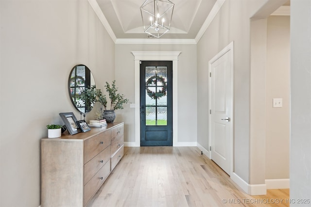 11325 S 212th E Ave, Broken Arrow, OK 74014 - entrance foyer featuring a chandelier, light wood-style flooring, and a tray ceiling