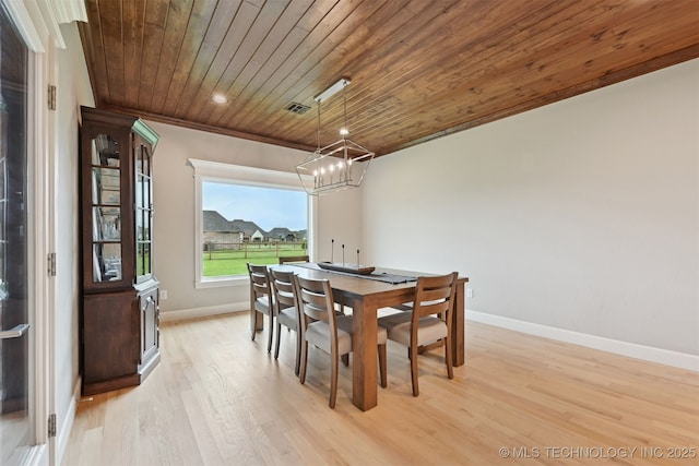 11325 S 212th E Ave, Broken Arrow, OK 74014 - dining space with wooden ceiling, light wood-style flooring, a chandelier, and ornamental molding