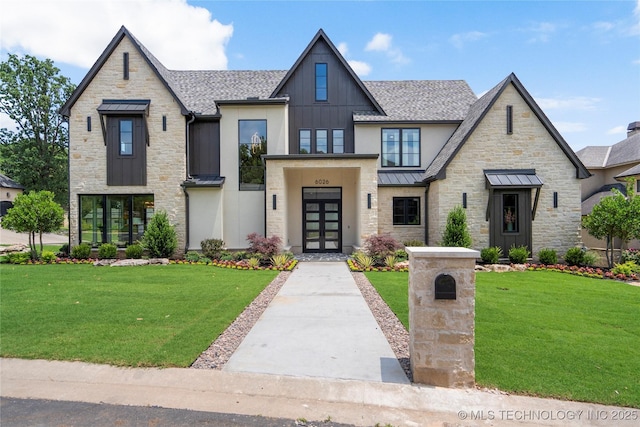 6026 E 119th Pl, Tulsa, OK 74137 - view of front of home with french doors, a standing seam roof, and a front yard