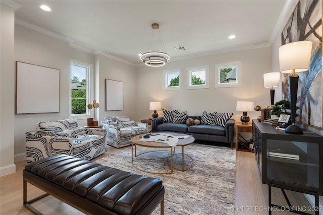 6026 E 119th Pl, Tulsa, OK 74137 - living area featuring wood finished floors, recessed lighting, a chandelier, and crown molding