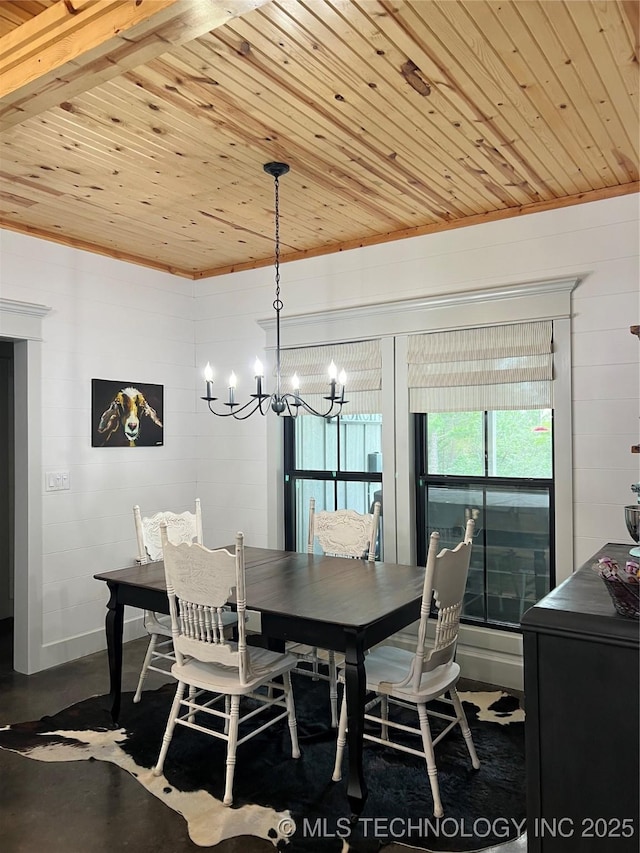 13425 SW 1025th Ave, Tuskahoma, OK 74571 - dining space featuring wooden ceiling and a chandelier
