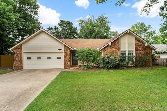 911 N Fir St, Jenks, OK 74037 - mid-century inspired home featuring stone siding, an attached garage, and concrete driveway
