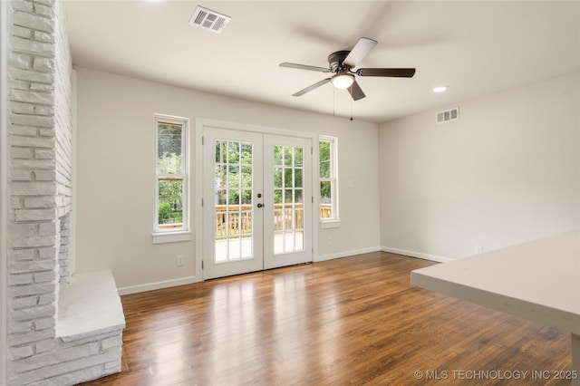 4015 S Urbana Ave, Tulsa, OK 74135 - unfurnished living room featuring ceiling fan, french doors, wood finished floors, and recessed lighting