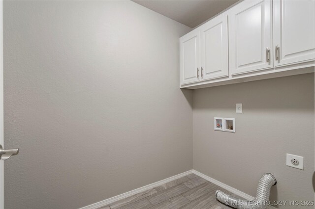 12913 S Ash St, Jenks, OK 74037 - washroom with cabinet space, electric dryer hookup, light wood-style floors, and hookup for a washing machine