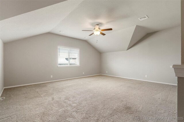 12913 S Ash St, Jenks, OK 74037 - additional living space featuring a ceiling fan, carpet floors, and lofted ceiling