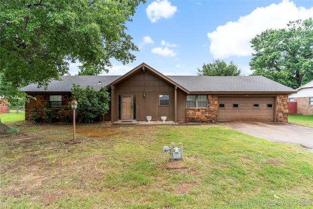 816 N Birch St, Jenks, OK 74037 - ranch-style home with a garage, concrete driveway, a front yard, and a shingled roof