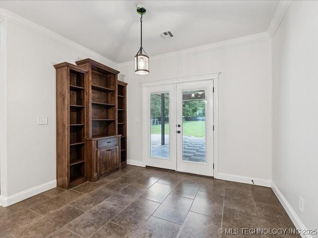 19345 S Fieldstone Dr E, Claremore, OK 74017 - unfurnished dining area with french doors and crown molding