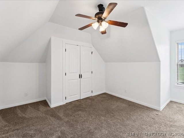19345 S Fieldstone Dr E, Claremore, OK 74017 - bonus room featuring carpet floors, a ceiling fan, and vaulted ceiling
